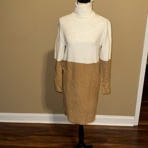 NWT - J. CREW white brown Turtleneck Long Sleeve Sweater Dress